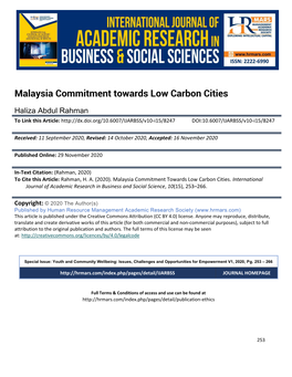 Malaysia Commitment Towards Low Carbon Cities