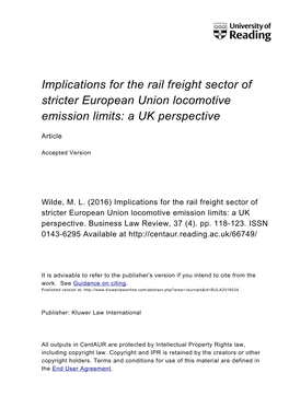 Implications for the Rail Freight Sector of Stricter European Union Locomotive Emission Limits: a UK Perspective
