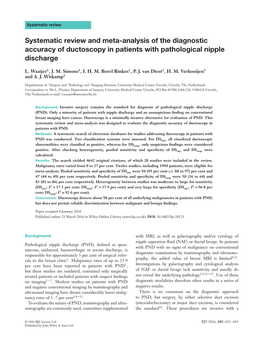 Systematic Review and Meta-Analysis of the Diagnostic Accuracy of Ductoscopy in Patients with Pathological Nipple Discharge