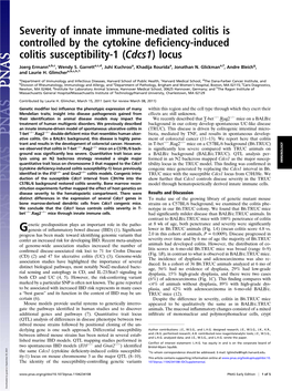 Severity of Innate Immune-Mediated Colitis Is Controlled by the Cytokine Deﬁciency-Induced Colitis Susceptibility-1 (Cdcs1) Locus