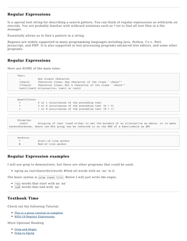 Regular Expressions Regular Expressions Regular Expression Examples Textbook Time