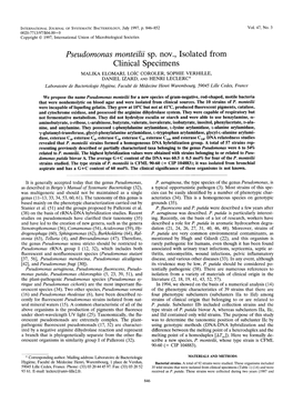 Pseudomonas Monteilii Sp. Nov., Isolated from Clinical Specimens