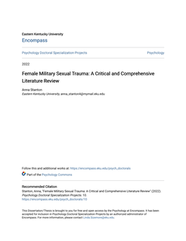Female Military Sexual Trauma: a Critical and Comprehensive Literature Review