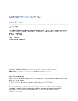 The Public Policy Doctrine in Choice of Law: a Reconsideration of Older Themes