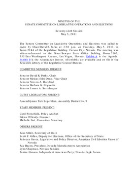 MINUTES of the SENATE COMMITTEE on LEGISLATIVE OPERATIONS and ELECTIONS Seventy-Sixth Session May 5, 2011 the Senate Committee