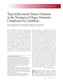 Topical Miconazole Nitrate Ointment in the Treatment of Diaper Dermatitis Complicated by Candidiasis