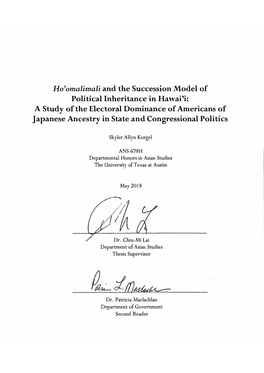 Ho'omalimali and the Succession Model of Political Inheritance In