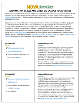 Information Tables and Other On-Campus Recruitment