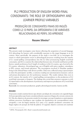 PL2 Production of English Word-Final Consonants: the Role of Orthography and Learner Profile Variables