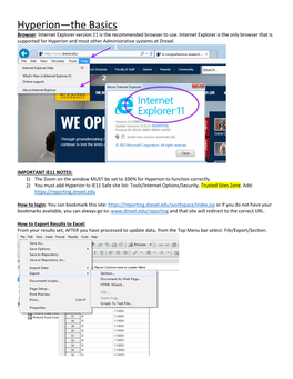 Hyperion—The Basics Browser: Internet Explorer Version 11 Is the Recommended Browser to Use