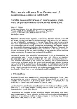 Metro Tunnels in Buenos Aires. Development of Construction Procedures 1998-2009