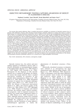 Objective Metamemory Testing Captures Awareness of Deficit in Alzheimer's Disease