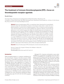 (ITP)—Focus on Thrombopoietin Receptor Agonists