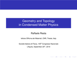 Geometry and Topology in Condensed Matter Physics