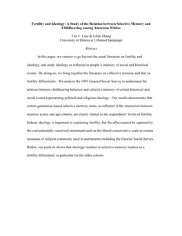 Fertility and Ideology: a Study of the Relation Between Selective Memory and Childbearing Among American Whites