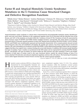 Factor H and Atypical Hemolytic Uremic Syndrome: Mutations in the C-Terminus Cause Structural Changes and Defective Recognition Functions