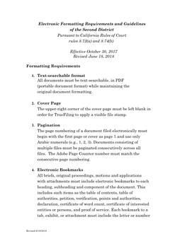 Electronic Formatting Requirements and Guidelines of the Second District Pursuant to California Rules of Court Rules 8.72(A) and 8.74(B)