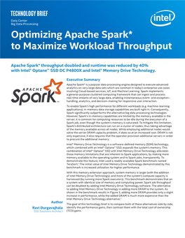 Optimizing Apache Spark* to Maximize Workload Throughput