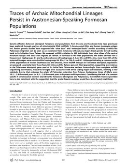 Traces of Archaic Mitochondrial Lineages Persist in Austronesian-Speaking Formosan Populations