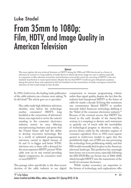 From 35Mm to 1080P: Film, HDTV, and Image Quality in American Television