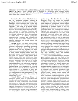 Geologic Evolution of Eastern Hellas, Mars: Styles and Timing of Volatile- Driven Activity