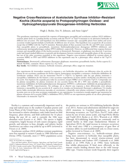 Negative Cross-Resistance of Acetolactate Synthase Inhibitor–Resistant Kochia (Kochia Scoparia) to Protoporphyrinogen Oxidase