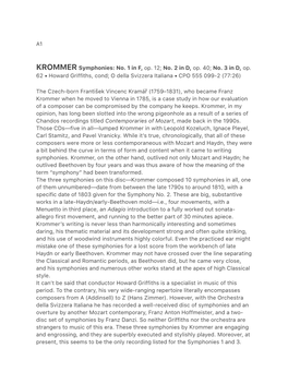 A1 KROMMER Symphonies: No. 1 in F, Op. 12