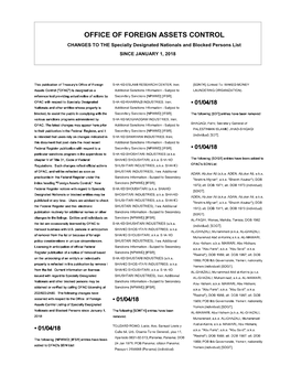 OFFICE of FOREIGN ASSETS CONTROL CHANGES to the Specially Designated Nationals and Blocked Persons List