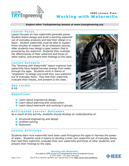 Working with Watermills" Lesson Explores How Watermills Have Helped Harness Energy from Water Through the Ages