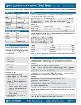 Markdown Cheat Sheet PAGE 1 of 2 by MATT BROBERG