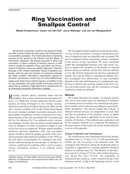 Ring Vaccination and Smallpox Control Mirjam Kretzschmar,* Susan Van Den Hof,* Jacco Wallinga,* and Jan Van Wijngaarden†