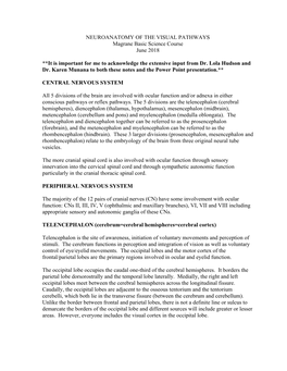NEUROANATOMY of the VISUAL PATHWAYS Magrane Basic Science Course June 2018