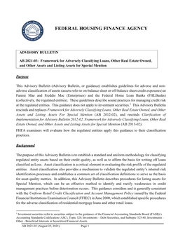 AB 2021-03: Framework for Adversely Classifying Loans, Other Real Estate Owned, and Other Assets and Listing Assets for Special Mention