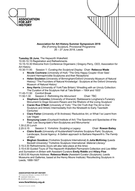 Forming Sculpture, Provisional Programme 26 – 27 June 2018, Leeds