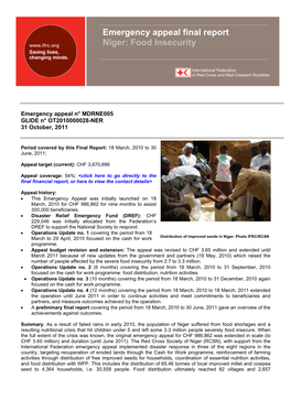 Emergency Appeal Final Report Niger: Food Insecurity