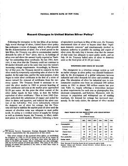 Recent Changes in the United States Silver Policy, August 1967