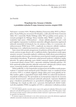 Jan Daniluk Niespokojne Lato. Sytuacja W Gdańsku W Przededniu Wybuchu II Wojny Światowej (Czerwiec–Sierpień 1939)