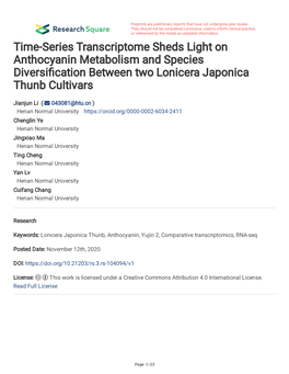 Time-Series Transcriptome Sheds Light on Anthocyanin Metabolism and Species Diversifcation Between Two Lonicera Japonica Thunb Cultivars