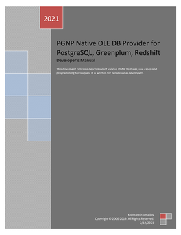 PGNP Native OLE DB Provider for Postgresql, Greenplum, Redshift Developer’S Manual