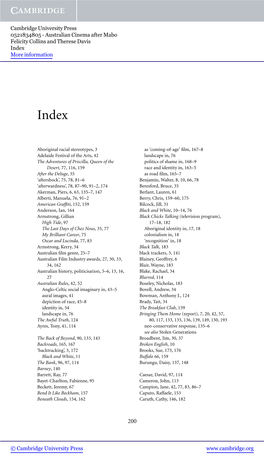 Australian Cinema After Mabo Felicity Collins and Therese Davis Index More Information