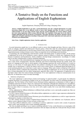 A Tentative Study on the Functions and Applications of English Euphemism