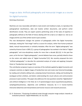 Artificial Paleography and Manuscript Images As a Source for Digital Humanists