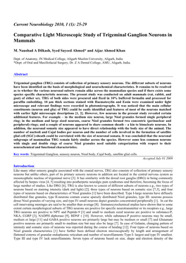 Comparative Light Microscopic Study of Trigeminal Ganglion Neurons in Mammals