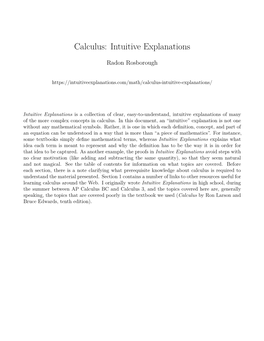 Calculus: Intuitive Explanations