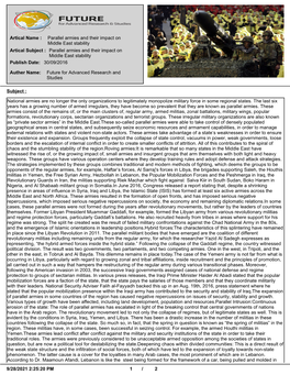 Parallel Armies and Their Impact on Middle East Stability Artical Subject : Parallel Armies and Their Impact on Middle East Stability Publish Date: 30/09/2016