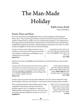 The Man-Made Holiday Rabbi Aaron Kraft Wexner Kollel Elyon