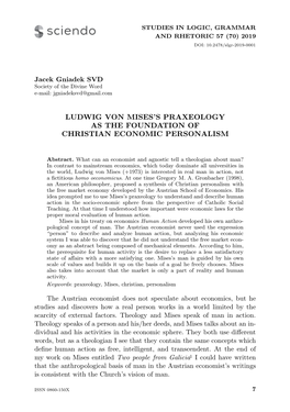 Ludwig Von Mises's Praxeology As the Foundation of Christian Economic Personalism