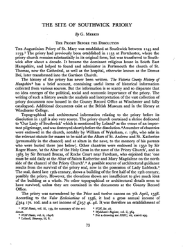 THE SITE of SOUTHWICK PRIORY Tated North-South with Gables at Both Ends Facing East