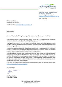 Response Letter Issued to East West Rail Company