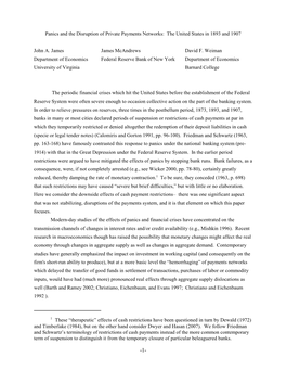 Panics and the Disruption of Private Payments Networks: the United States in 1893 and 1907